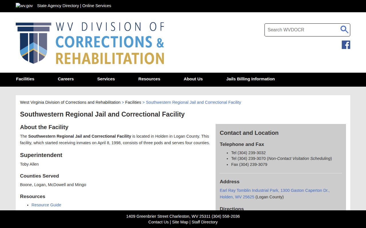 Southwestern Regional Jail Boone County adult release facility